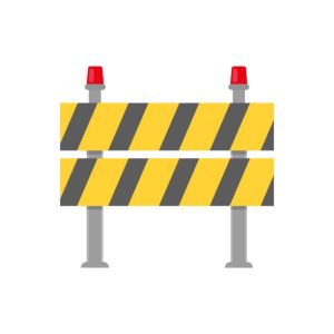 Road closed street barrier on road icon. Vector