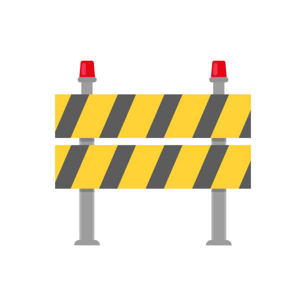 Road closed street barrier on road icon. Vector